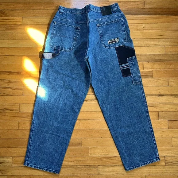 VTG Beverly Hills Polo Club Carpenter Jeans Blue Heavyweight Denim Workwear Y2K - Picture 1 of 13
